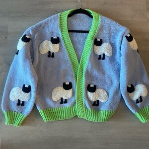 Blue and Green Sheep Pattern Cardigan